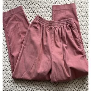 Vintage 90s Pink Corduroy Pants Straight Leg Pull On Elastic Waist Size 10 Med